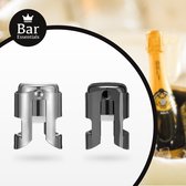 Bar Essentials® Champagnestopper set (1x zilver & 1x zwart) - Flesafsluiter - Champagne afsluiter - Champagnestop - Champagne dop - Champagnedop