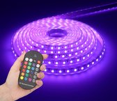 HOFTRONIC Flex60 - RGB LED Strip lichtslang 5m - 60 LEDs per meter 5050 SMD - 308 lumen per meter - IP65 voor binnen en buiten - Dimbaar via afstandsbediening - Waterdicht en UV bestendig - Per meter inkortbaar - Incl. Voedingskabel