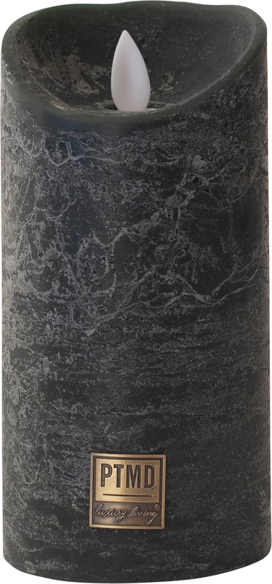 Led Kaars zwart- PTMD LED Light – Candle rustic black – moveable flame – Medium – 15cm Hoog & diameter 7.5 cm