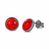 Silventi 9SIL-21985 Zilveren Oorknopjes - Dames - Rond - Rood - Jaspis - 7,2 mm - Rhodium - Zilver