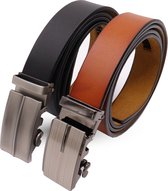 Heren riem echt Leer met automatische gesp  - 30 mm Breed - Broekriem 2 Stuks Zwart en cognac