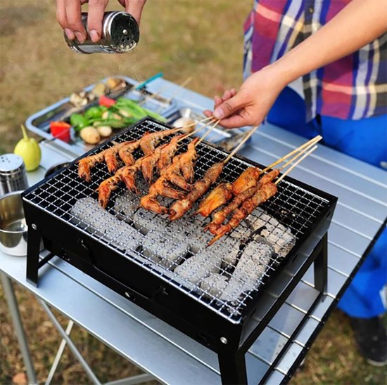 Barbecue Portable au Charbon de Bois Pliable en Acier Inoxydable pour Camping en Plein Air, Outil de Cuisson pour Pique-Nique Plage Jardin