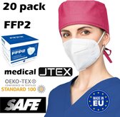 JTEX® 20x FFP2 Mondkapjes | Wit | Nobraa | In Europa geproduceerd | Filtering 5-laags filterend (5PLY) | EN 149: 2001 + A1: 2009