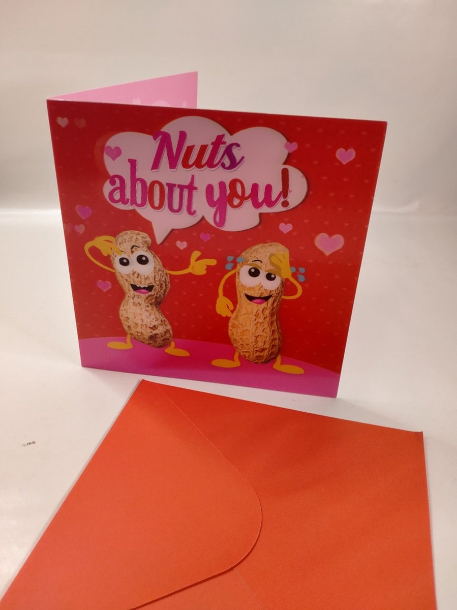 Wenskaart - Valentijn - Liefde - Luxe Holografische wenskaart- 3D effect- Happy Valentine - Nuts about you!