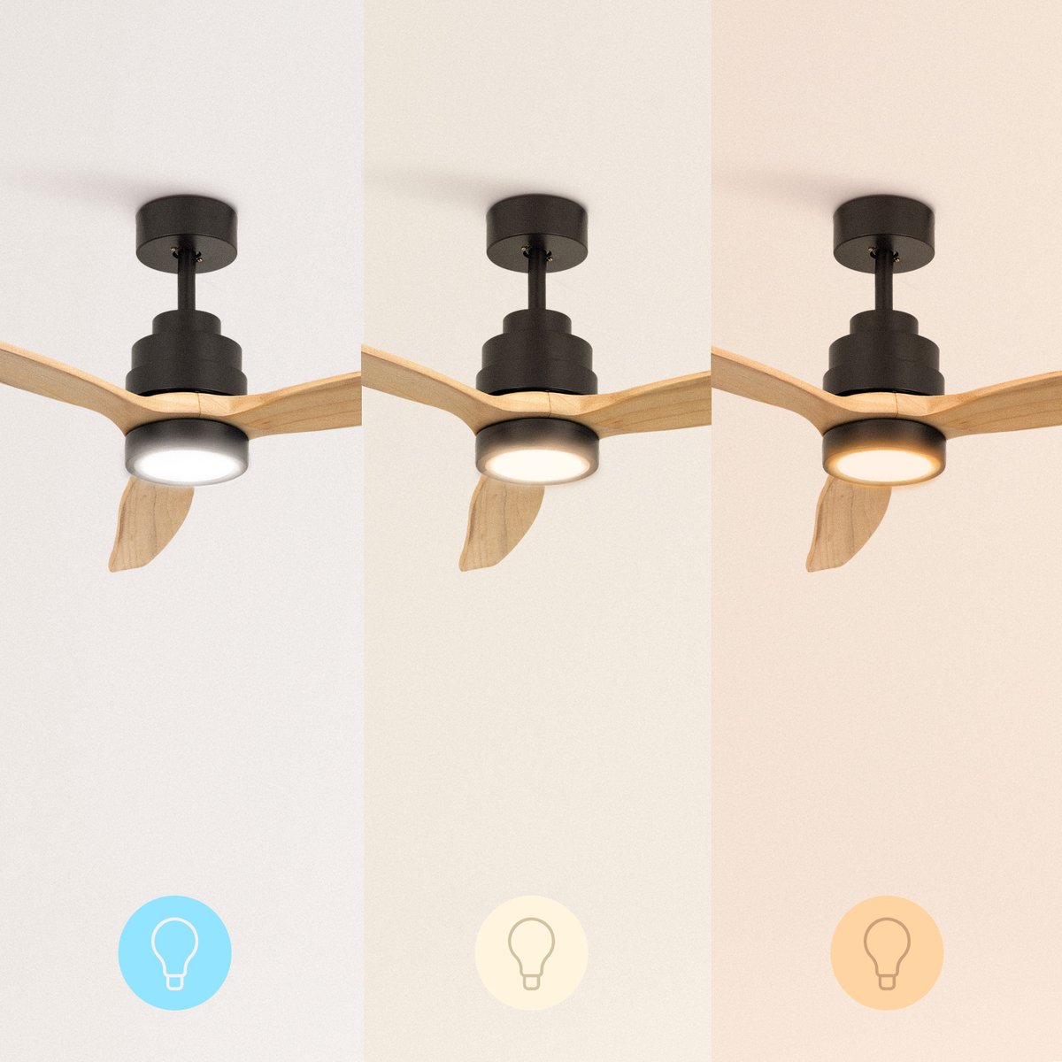 CREATE - Plafondventilator 40W silent Ø132 cm - Met Verlichting drie temperaturen - Met Wifi - Met Afstandsbediening - 6 Snelheden - Timer - Zomer/Winter functie - Zwart - WIND STYLANCE – foto 7
