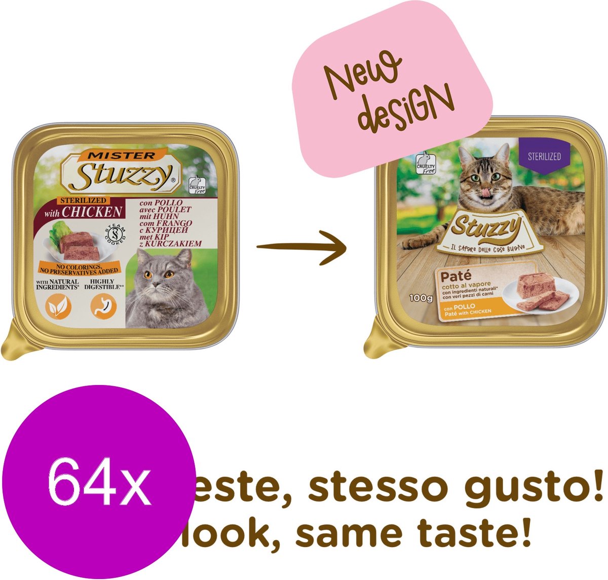 Mister Stuzzy Cat Paté Sterilized - Kattenvoer - 64 x Kip 100 g