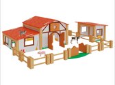 Boerderij speelgoed - Boerderij - Houten boerderij - 18 delig - 3 speelfiguren van kunststof (kalf, varken, poes) - Houtenspeelgoed - VI Online Products