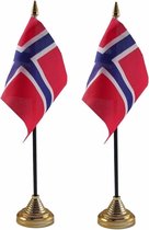 2x stuks noorwegen tafelvlaggetje 10 x 15 cm met standaard - Landen supporters vlaggen versiering