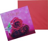 Valentijnskaart Holografisch "I love you - Rozen" 16x16 cm | Valentijns Tip