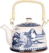 Theepot met Filter 18*14*12 cm / 800 ml Blauw Porselein Rond Chinees tafereel Theekan Japanse Theepot Chinese Theepot