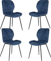Velvet Stoelen set van 4 stuks - Blauw Velours - Industrieel - Design - Eetkamerstoelen - Eetkamer - Woonkamer - Stoel zonder Armleuning