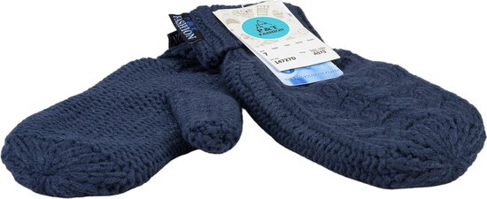 P&T Dames Wanten - Gebreid met Fleece Binnenin - One Size - Donker Blauw