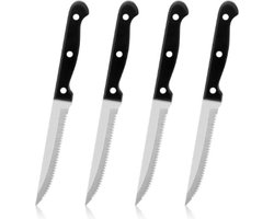 Set van 4 Steak Messen - zeer scherpe messen - rvs - vaatwasmachine bestendig - pizza - vleesmes - kunststof handvat met houtlook
