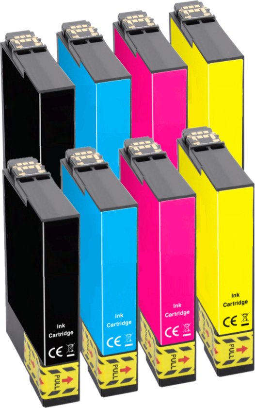 Geschikt voor Epson T1291/T1294 Inkt cartridges - Multipack 8 Inktpatronen - Geschikt voor Epson Stylus SX235W - SX420W - SX425W - SX445W - SX535WD - WorkForce WF-3520 - WF-3540 - WF-7525 - WF-7515