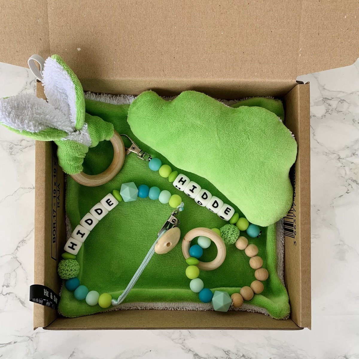 Goedkoopste Giftset babypakket - turquoise - gepersonaliseerd - verschillende maten