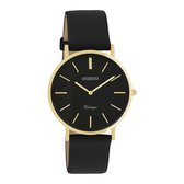 OOZOO Vintage series - Gouden horloge met zwarte leren band - C20181 - Ø36