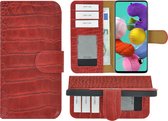 Geschikt voor Samsung Galaxy A71 Hoesje - 4G - Bookcase Hoesje - A71 Wallet Book Case Echt Leer Croco Rood Cover