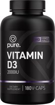 PURE Vitamine D3 - 2000IU – 180 vegan capsules - vitamin D-3