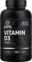 PURE Vitamine D3 - 1000IU - 180 vegan capsules - vitamin D-3