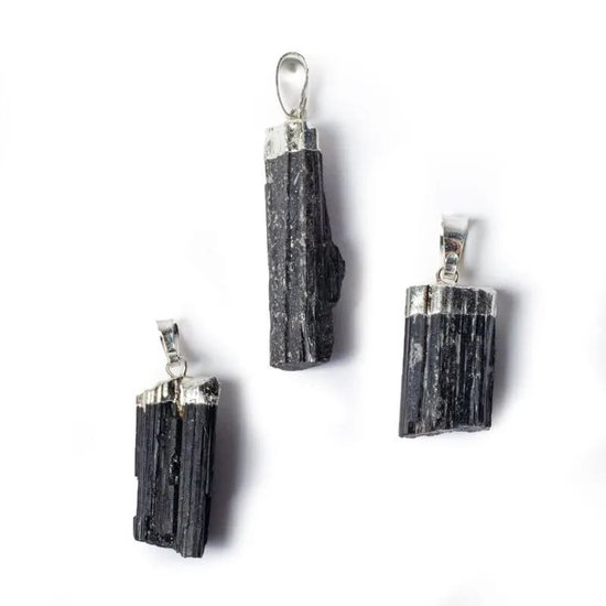 Pendentif pierre gemme brute tourmaline noire - ±3-4,5cm
