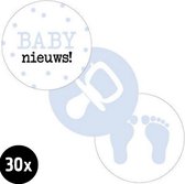 30x Sluitsticker Baby Nieuws! BLAUW | 3 designs | 40 mm | Geboorte Sticker | Sluitzegel | Sticker Geboortekaart | Luxe Sluitzegel