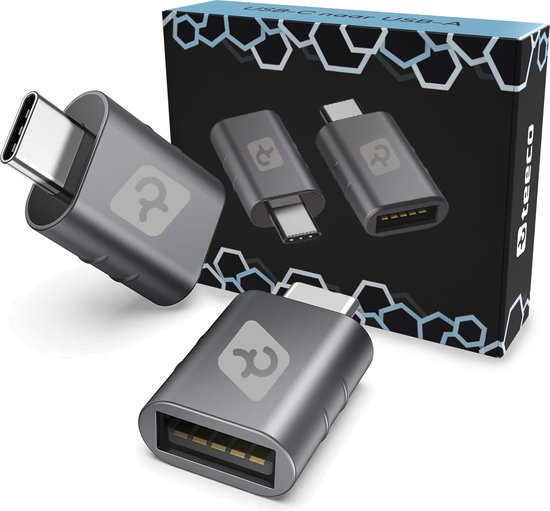 Teeco USB C naar USB A - 2 stuks – USB C to USB A – USB 3.0 – 5Gps - Thunderbolt – USB - Geschikt voor USB stick, USB hub, USB c hub - USB splitter - Aluminium – Space Grey