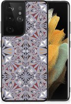 Hoesje Geschikt voor Samsung Galaxy S21 Ultra Telefoonhoesje met Zwarte rand Flower Tiles