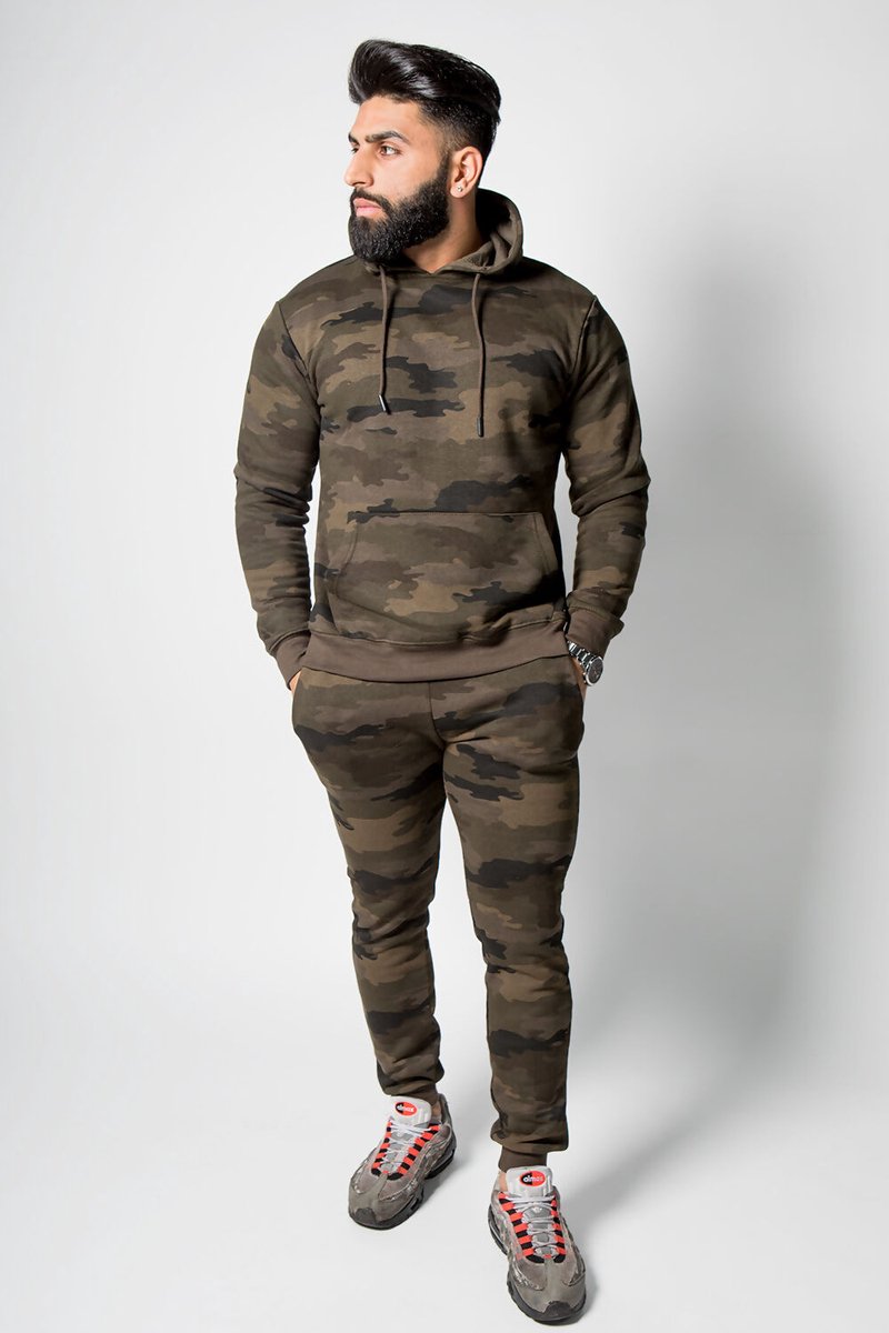 LOIJMK Camouflage trainingspak heren met capuchon joggingpak strak stretch jogger set hoodie en broek tweedelige outdoorjas ademend vochtafvoerend atletisch, legergroen, L