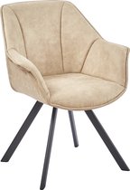 HTfurniture-Denna Dining Chair-Nature Color Microfiber-With Armrests-Oval tube black legs