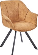 HTfurniture-Denna Dining Chair-Cinnamon Color Microfiber-With Armrests-Oval tube black legs