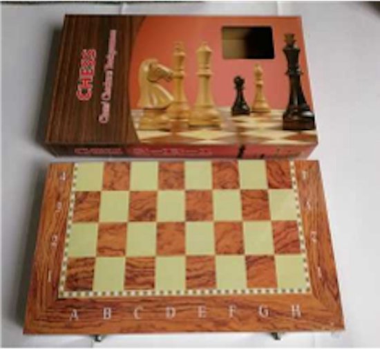 Thumbnail van een extra afbeelding van het spel 3 in 1 Schaakbord | Dambord | Backgammon | Hout | Schaakset | 34 x 34 cm