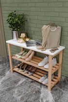 AnkaFlex Schoenenrek Hout | 3 Laags | 3 Etages | 9 paar schoenen | Schoenenkast Hout | Plantenrek | Schoenen Organizer | Wit - Bruin