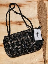 Elegant Schoudertas - Crossbody Bag - Vrouwelijke Designer - Fabulous Handtassen - Zwart met bruine lijnen