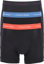 Calvin Klein trunks (3-pack) - heren boxers normale lengte - zwart met gekleurde tailleband -  Maat: XL