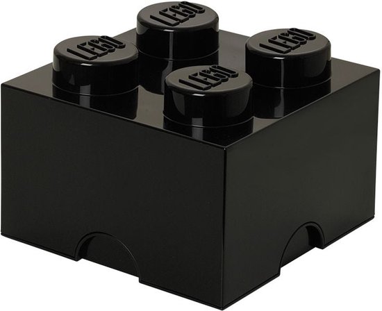 Zwarte Lego opbergbox met vier noppen.