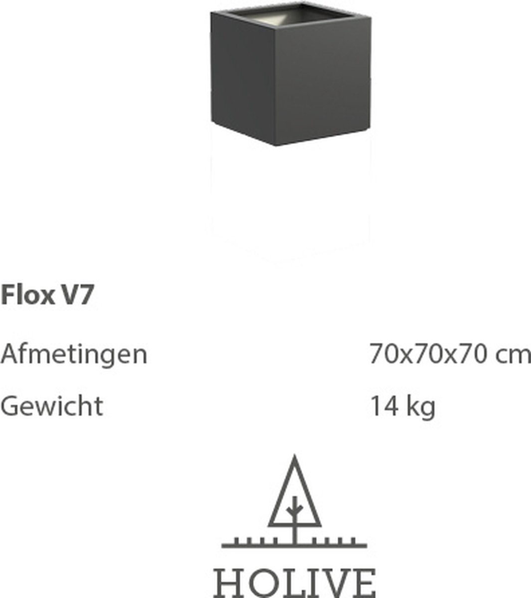 Polyester Flox V7 Vierkant 70x70x70 cm. Plantenbak