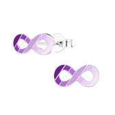 Joy|S - Zilveren Infinity oorbellen - paars lila gestreepte kinderoorbellen - 11 x 6 mm