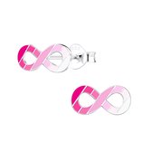 Joy|S - Zilveren Infinity oorbellen - roze gestreepte kinderoorbellen - 11 x 6 mm