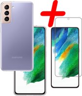 Hoes Geschikt voor Samsung S21 FE Hoesje Siliconen Back Cover Case Met Screenprotector - Hoesje Geschikt voor Samsung Galaxy S21 FE Hoes Cover Hoesje - Transparant