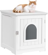 MEUBELEXPERT - Kattenhuis kattenmand wit gesloten kattentoilet met ingang en handdoekhouder kattenbak kast voor katten honden huisdier 48,5 x 51 x 51,5 cm hout