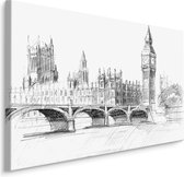 Schilderij - Tekening van het oude Londen, Premium Print op Canvas