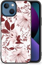 GSM Hoesje Apple iPhone 13 Silicone Back Case met Zwarte rand Watercolor Flowers