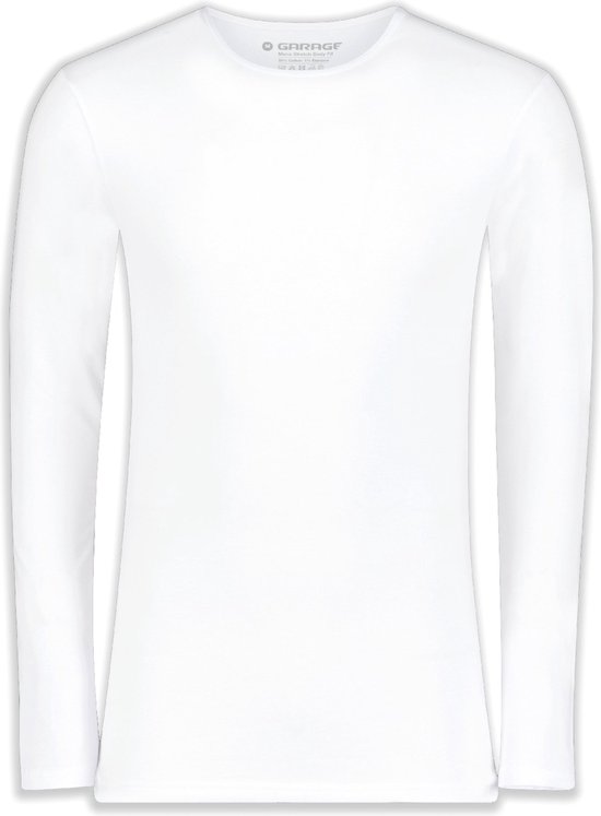 Garage 208 - T-shirt Bodyfit col rond manches longues blanc S 95% coton 5% élasthanne