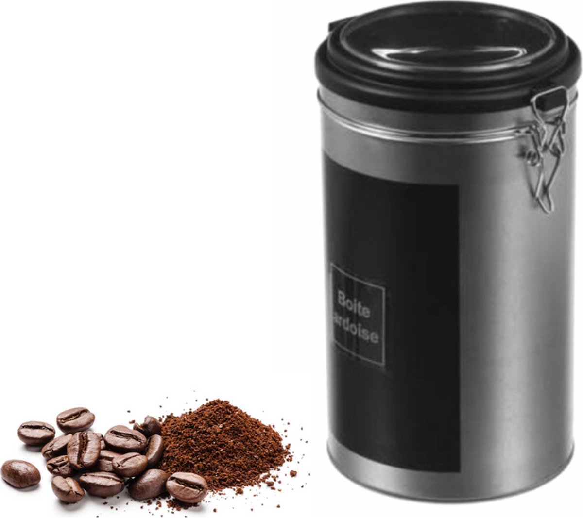 Préfère® Koffiebonen Bewaarbus 1,6L - Koffiepads Bewaarbus - Koffieblikbewaarblik - Zilver/Zwart