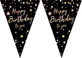2x stuks Happy Birthday vlaggetjes slingers/vlaggenlijnen zwart van 5 meter met 10 puntvlaggetjes - Feestartikelen/versiering
