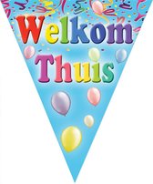 Welkom thuis vlaggetjes slinger/vlaggenlijn blauw van 5 meter met 10 puntvlaggetjes - Feestartikelen/versiering Welkom thuis vlaggetjes slinger/vlaggenlijn blauw van 5 meter met 10 puntvlaggetjes - Feestartikelen/versiering