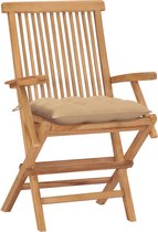 Decoways - Tuinstoelen 4 stuks met beige kussens massief teakhout