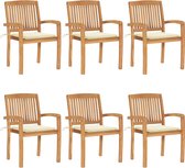 Decoways - Tuinstoelen stapelbaar 6 stuks met kussens massief teakhout