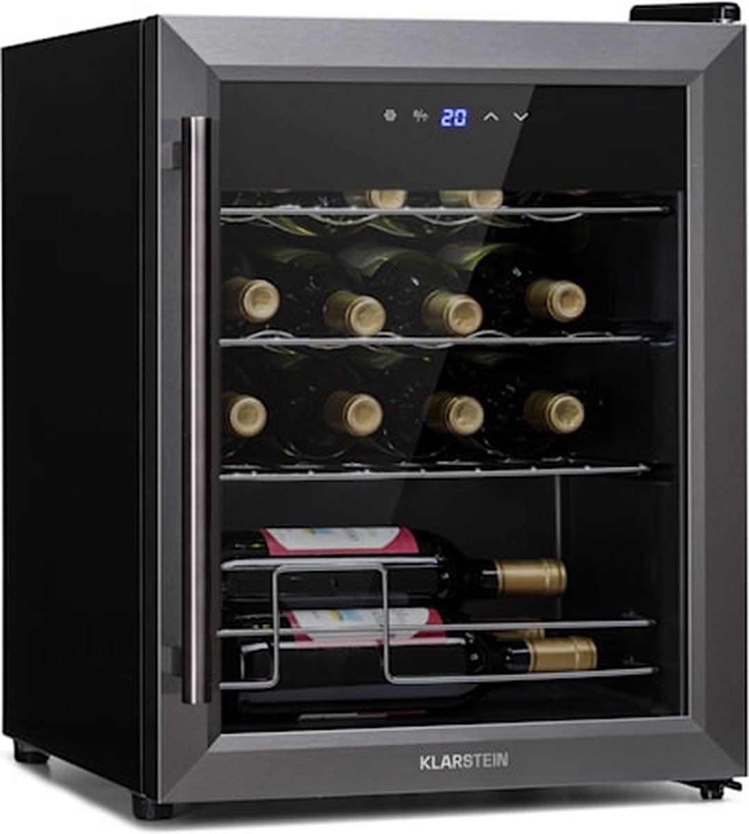 Klarstein Ultimo 16 Uno wijnkoelkast - 42 liter - 5 tot 18 °C - ruimte voor 16 flessen van 0,75 liter - glazen panoramadeur met UV-bescherming