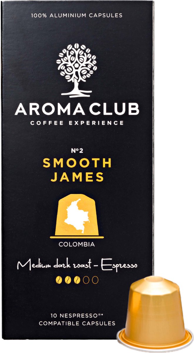 Aroma Club - Nespresso Compatible Capsules (120 st.) - No. 2 Smooth James - Intensiteit 3/5 - Espresso & Lungo - 100% Aluminium Koffiecups